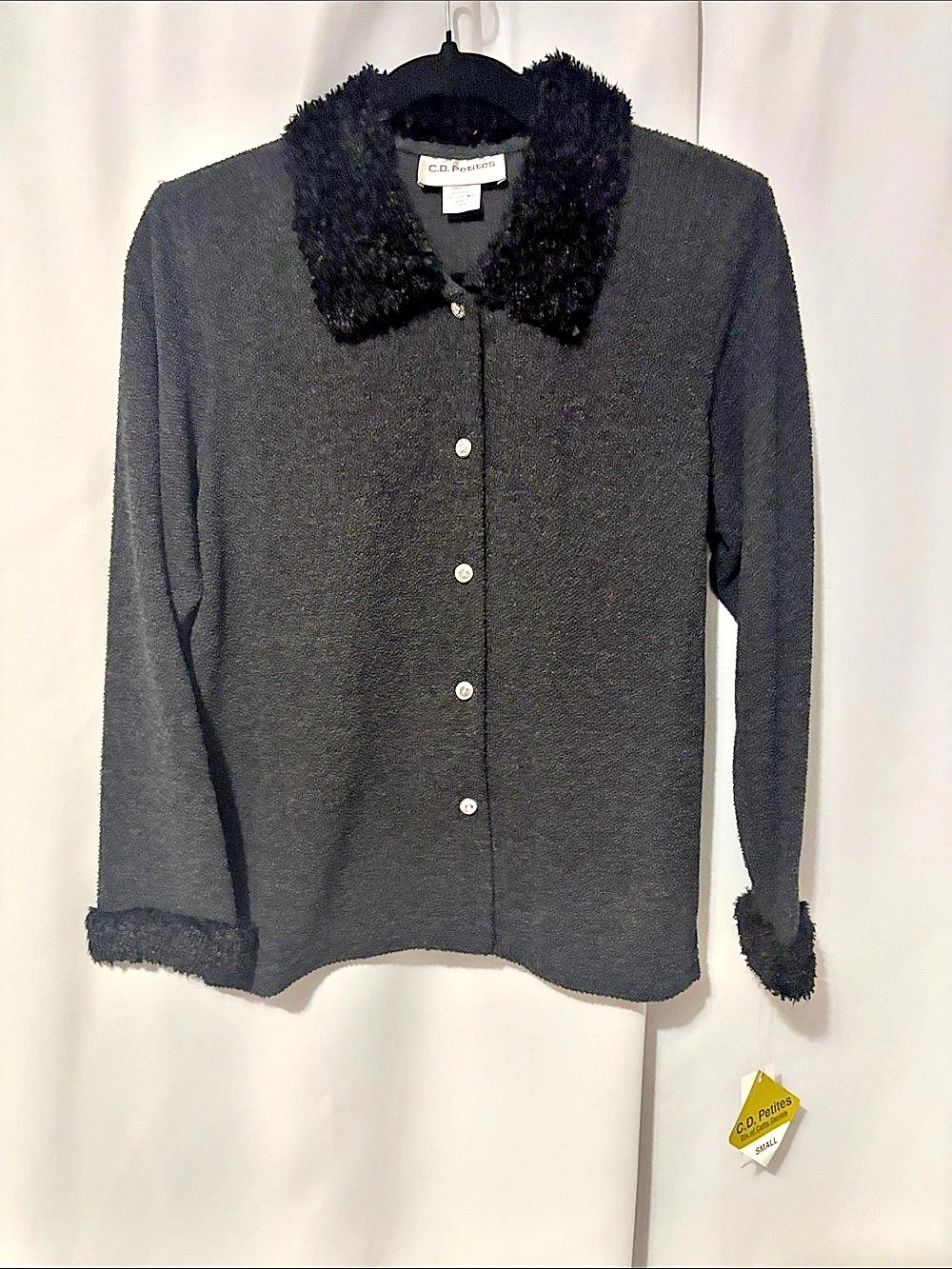 C.D. Petites Black Teddy Jacket Size Small NWT